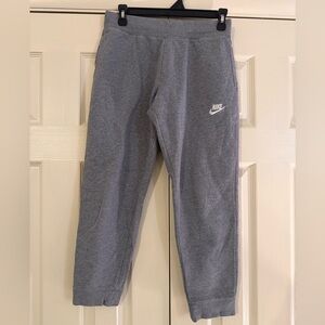 Nike Kids Heather Gray Fleece Joggers with White Swoosh